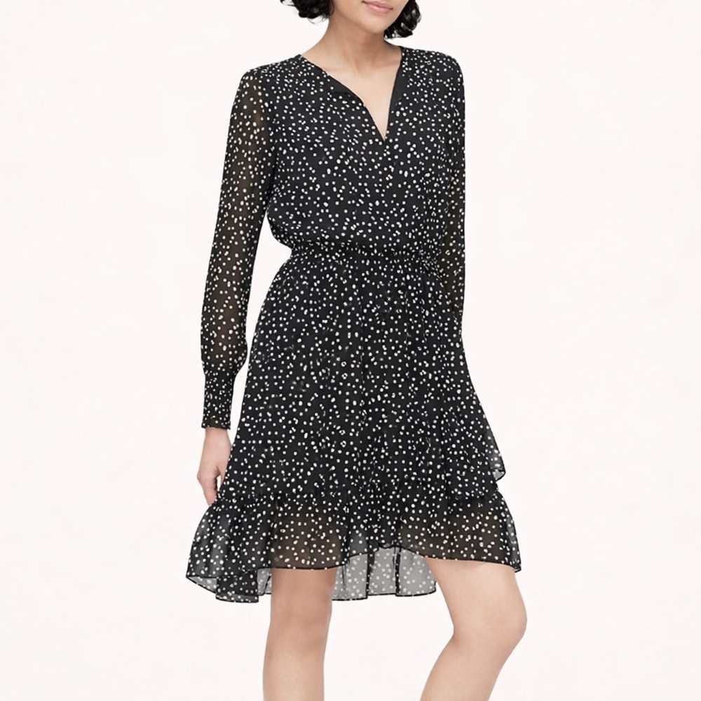 Banana Republic Black Smock Dress with Gray, Blue, Purple Polka Dots